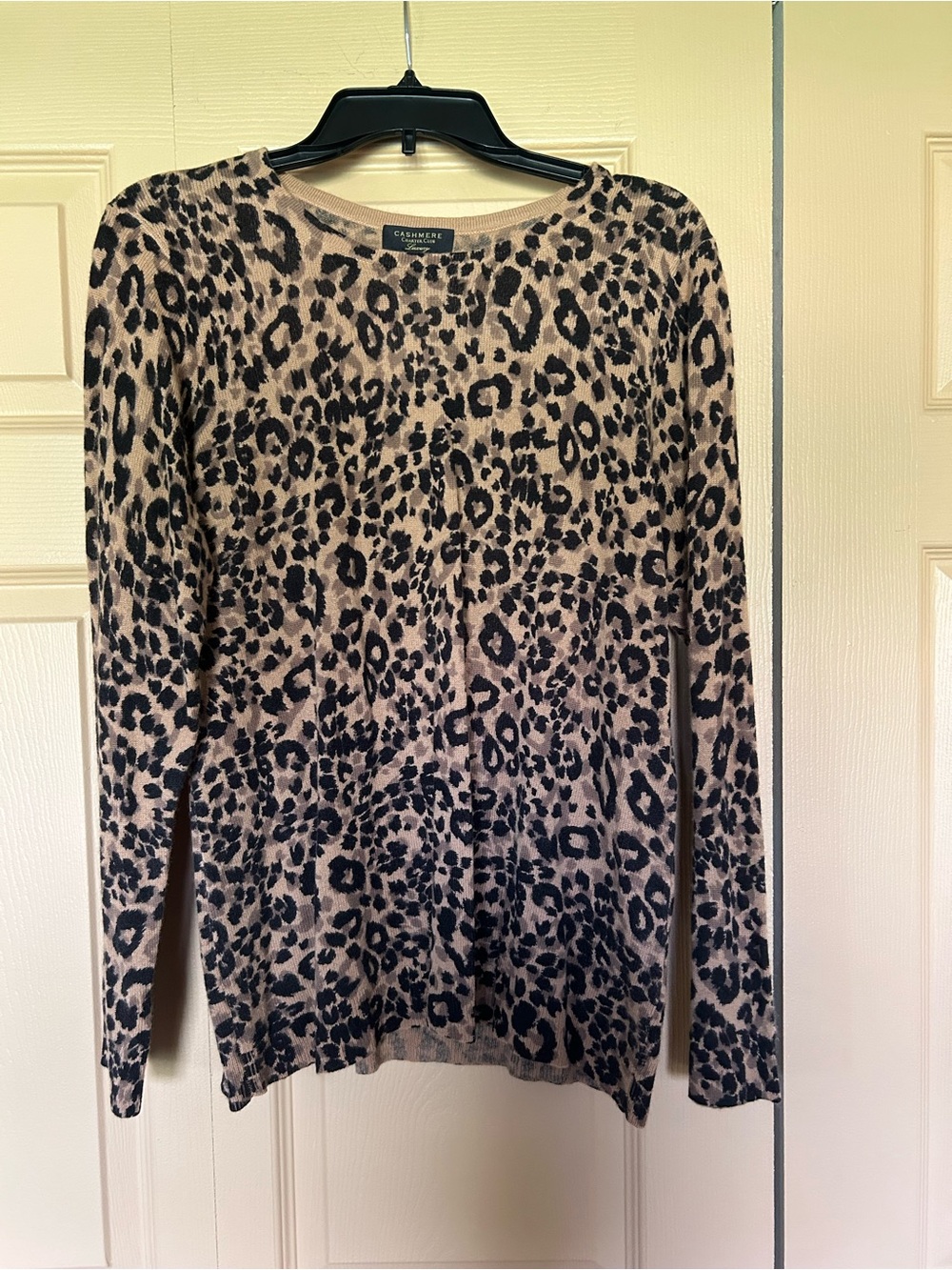 Charter Club Taupe and Black Leopard Print Crewneck Sweater